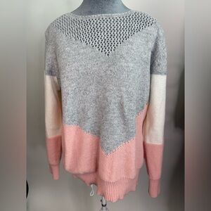 Elegant Color Block Knit Sweater in Pink and Gray